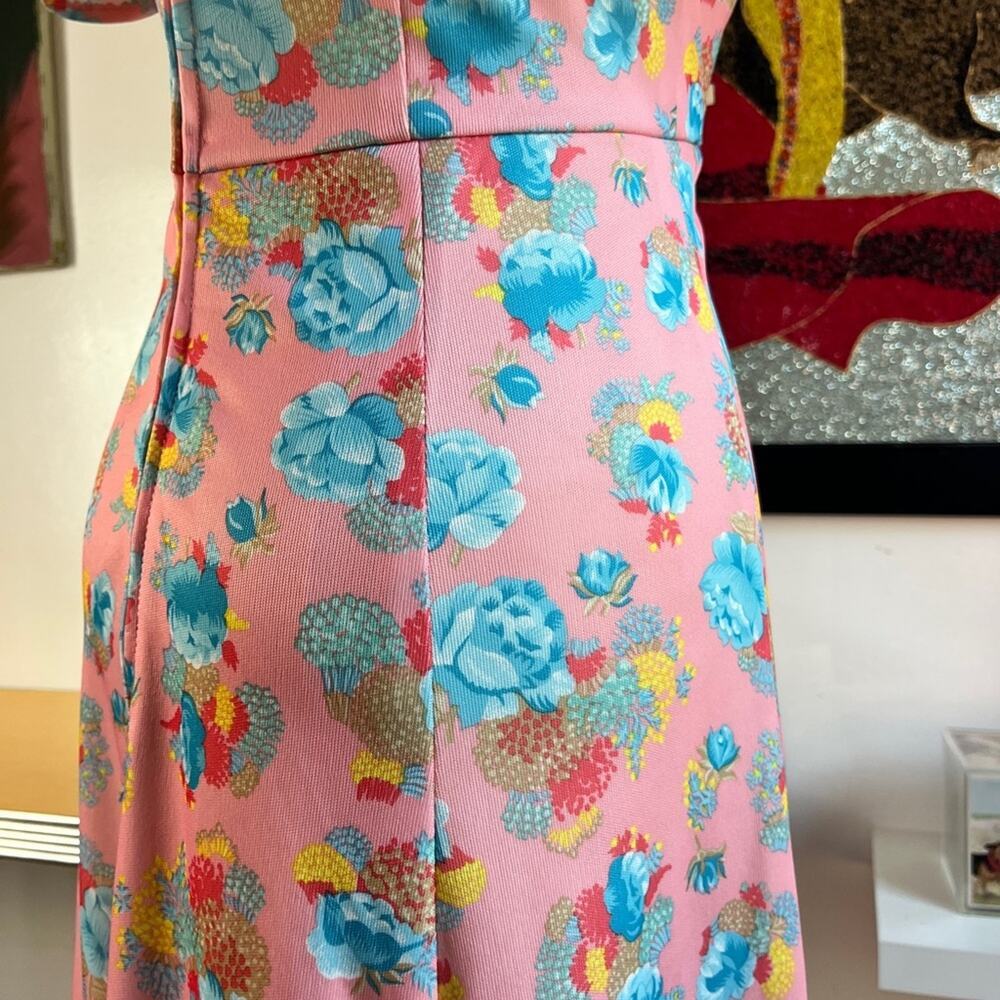 Vintage 70s Floral Cape Sleeve Maxi Dress | Pink Hostess Gown | Prairie Boho | M - Picture 11 of 13